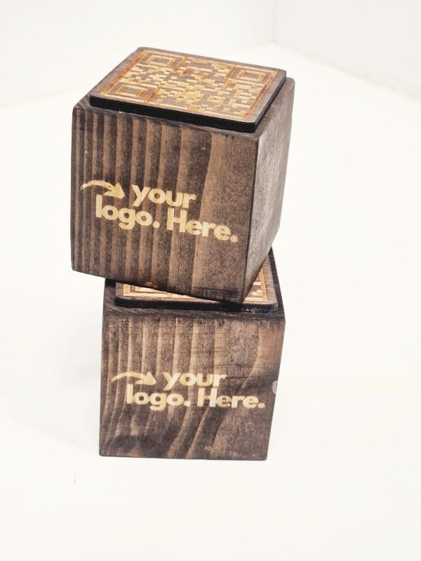 Load image into Gallery viewer, QR Code Block 5 sides Stained & Branded 10-1000 Custom Wood Designs CU0F4C_1