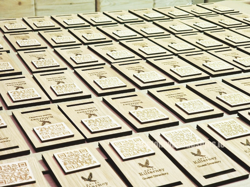 Load image into Gallery viewer, QR Display Stand - Laser Cut Light Oak 10-1000 Custom Wood Designs CU71A9_1