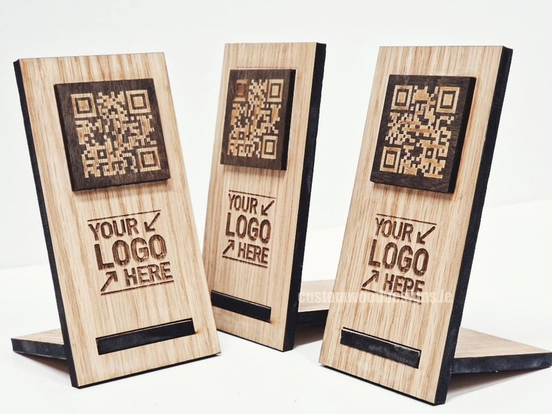 Load image into Gallery viewer, QR Display Stand - Laser Cut Light Oak 10-1000 Custom Wood Designs CUA6B7_1
