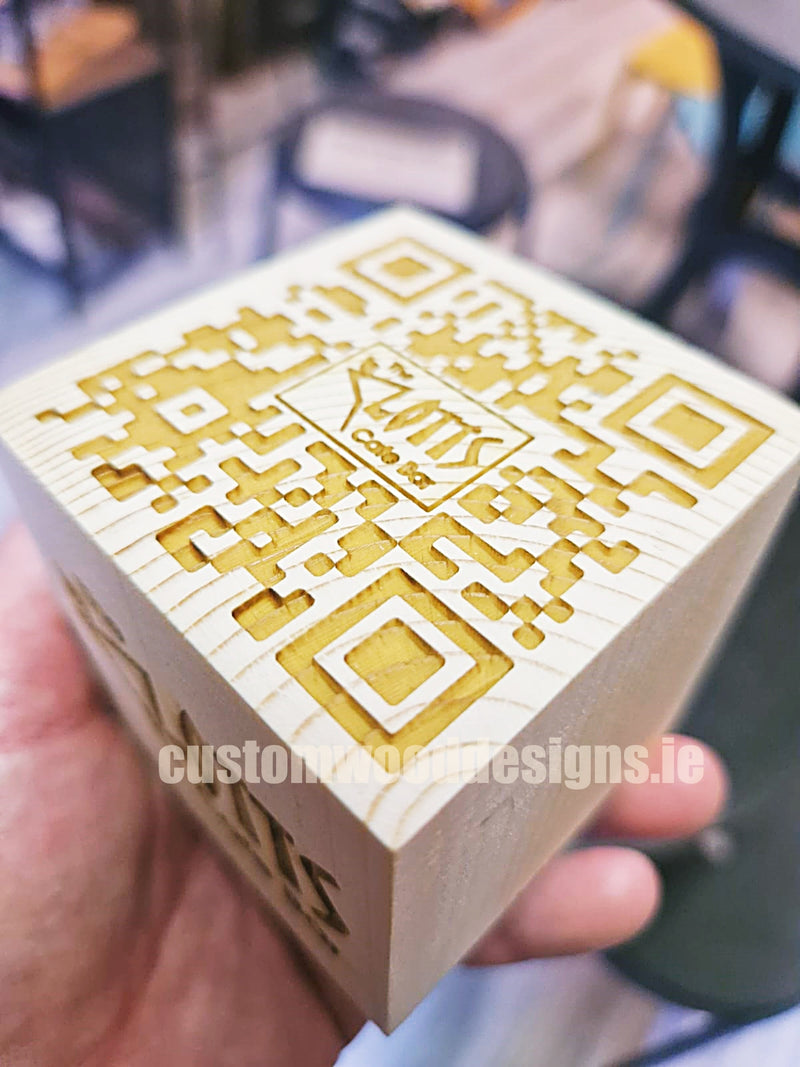 Load image into Gallery viewer, QR Code Block Natural 3 sides Branded 10-1000 Custom Wood Designs CUAB73_1