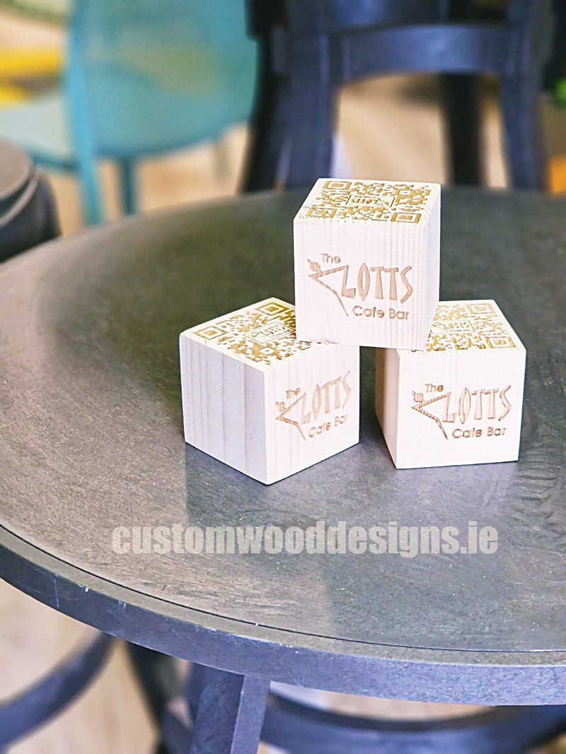 Load image into Gallery viewer, QR Code Block Natural 3 sides Branded 10-1000 Custom Wood Designs CUC671_1