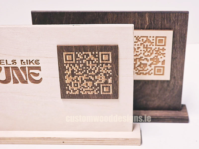 Load image into Gallery viewer, QR Display Stands A5 (Natural) 10-1000 Custom Wood Designs CUSTOM_1_ea316de2-83f0-4be8-9bc3-a3e71e44f70f