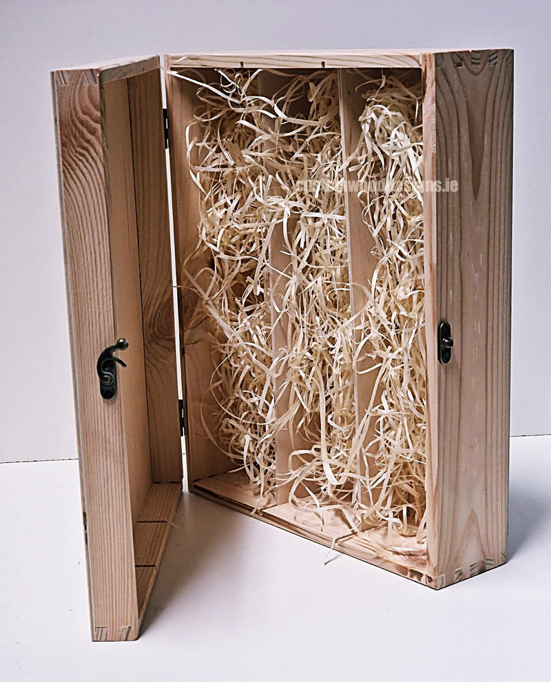 Load image into Gallery viewer, Hinged Lid 3 Bottle Box - Natural x25 Custom Wood Designs __label: Multibuy Bottle Box Bottle Boxes gift box Gift Boxes Single bottle box wooden Box CustomWoodDesignsIrelandCorporategiftboxesBottleBoxesGiftingboxesforbottleslaserengravedbottleboxespersonalisedbottleboxesCorporateboxesrusticboxwinebo_4_f2ee82e6-9cc9-4039-927f-8dddb