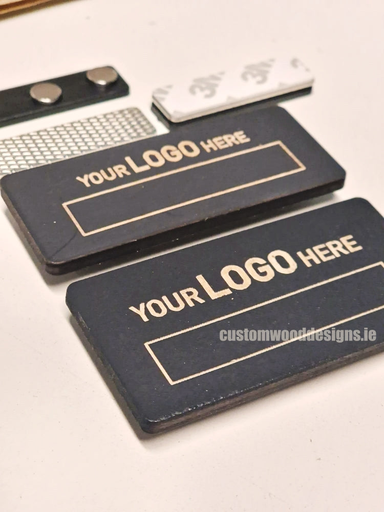 Load image into Gallery viewer, Black Birch Name Badges MOQ 10pcs Bespoke Made Custom Wood Designs __label: Multibuy retail CustomWoodDesignsIrelandCustommadewoodennamebadgescorporatenamebadgesecofriendlynamebadgesustainablewoodennamebadgeengravednamebadgesCWD2023_7
