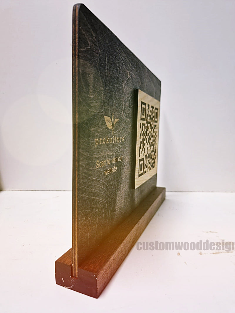 Load image into Gallery viewer, QR Display Stands A5 Brown Birch 10-1000 Custom Wood Designs CustomWoodDesignsIrelandWoodenQRCodesHospitalityQRCodesinnovativeQRCodesIrelandQRMenu_1_8d822520-6f8b-4dc1-8891-42c8f6103c2f