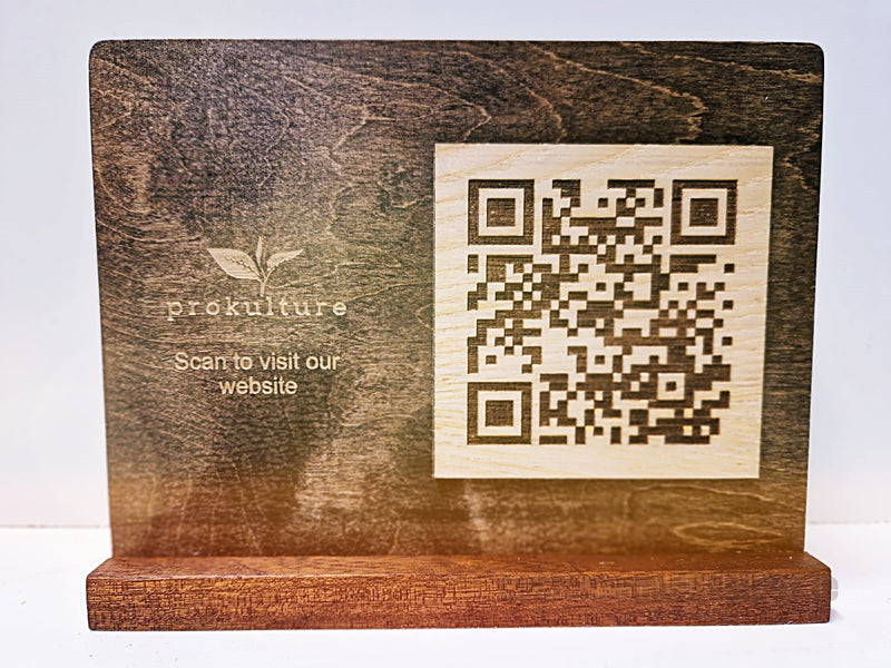 Load image into Gallery viewer, QR Display Stands A5 Brown Birch 10-1000 Custom Wood Designs CustomWoodDesignsIrelandWoodenQRCodesHospitalityQRCodesinnovativeQRCodesIrelandQRMenu_9