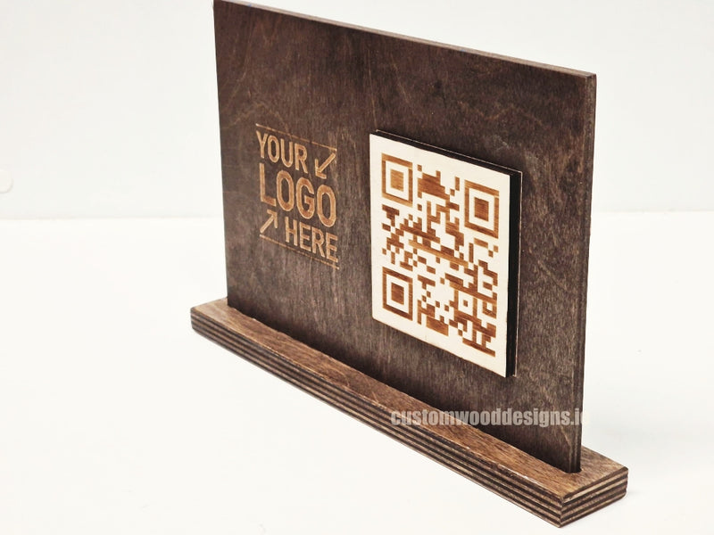Load image into Gallery viewer, QR Display Stands A5 Brown Birch 10-1000 Custom Wood Designs CustomWoodDesignsIrelandWoodenQRCodesSustainableQRCodesLaserEngravedQRCodesHospitality_3