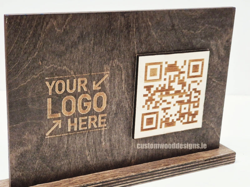 Load image into Gallery viewer, QR Display Stands A5 Brown Birch 10-1000 Custom Wood Designs CustomWoodDesignsIrelandWoodenQRCodesSustainableQRCodesLaserEngravedQRCodesHospitality_5