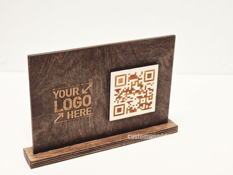 Load image into Gallery viewer, QR Display Stands A5 Brown Birch 10-1000 Custom Wood Designs CustomWoodDesignsIrelandWoodenQRCodesSustainableQRCodesLaserEngravedQRCodesHospitality_8