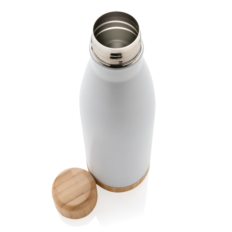 Load image into Gallery viewer, Vacuum stainless steel bottle with bamboo lid and bottom - Custom Wood Designs