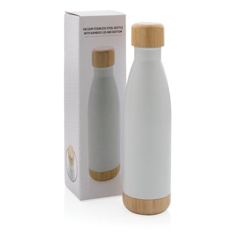 Load image into Gallery viewer, Vacuum stainless steel bottle with bamboo lid and bottom - Custom Wood Designs