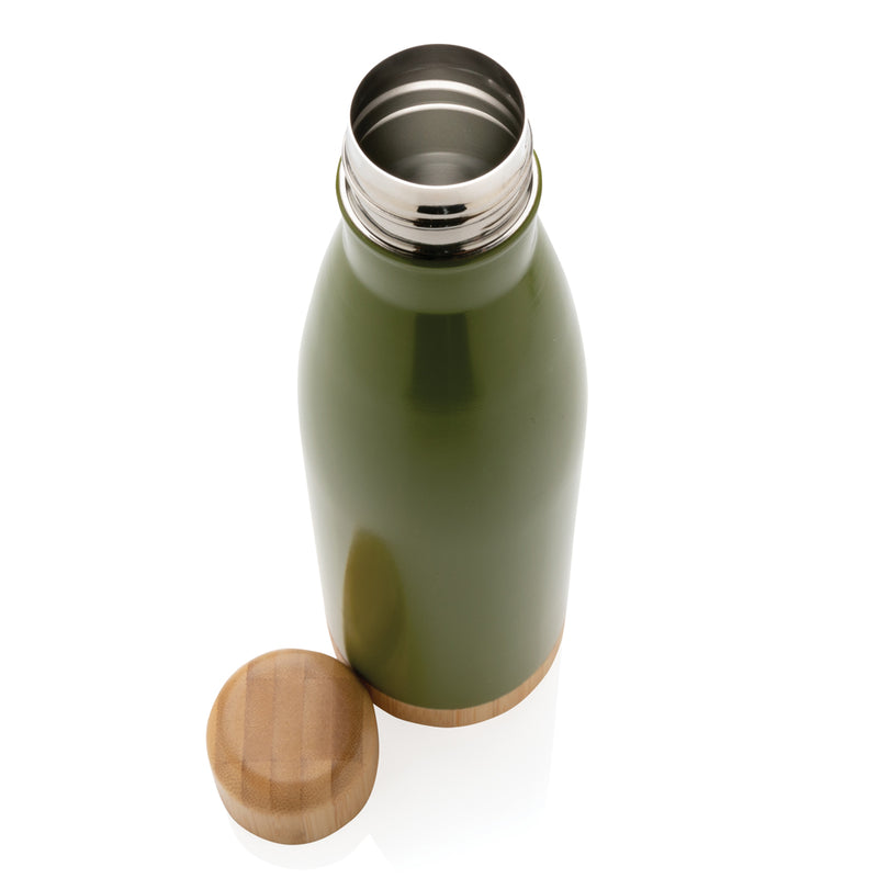Load image into Gallery viewer, Vacuum stainless steel bottle with bamboo lid and bottom - Custom Wood Designs