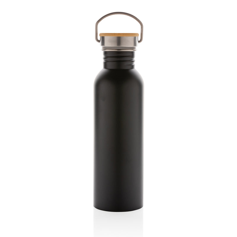Load image into Gallery viewer, Modern stainless steel bottle with bamboo lid - Custom Wood Designs