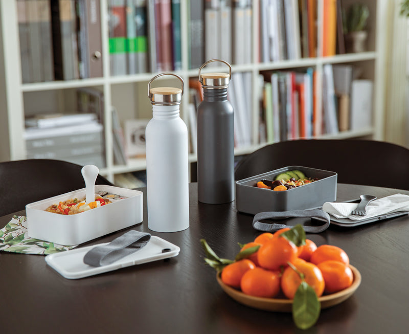 Load image into Gallery viewer, Modern stainless steel bottle with bamboo lid - Custom Wood Designs