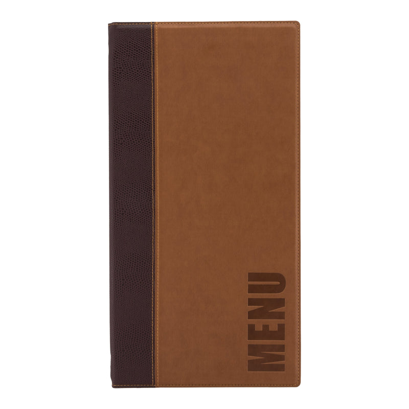 Load image into Gallery viewer, Long leather menu holder pack of 10 Light Brown Custom Wood Designs __label: Multibuy black-long-leather-menu-holder-pack-of-10-53613273940311