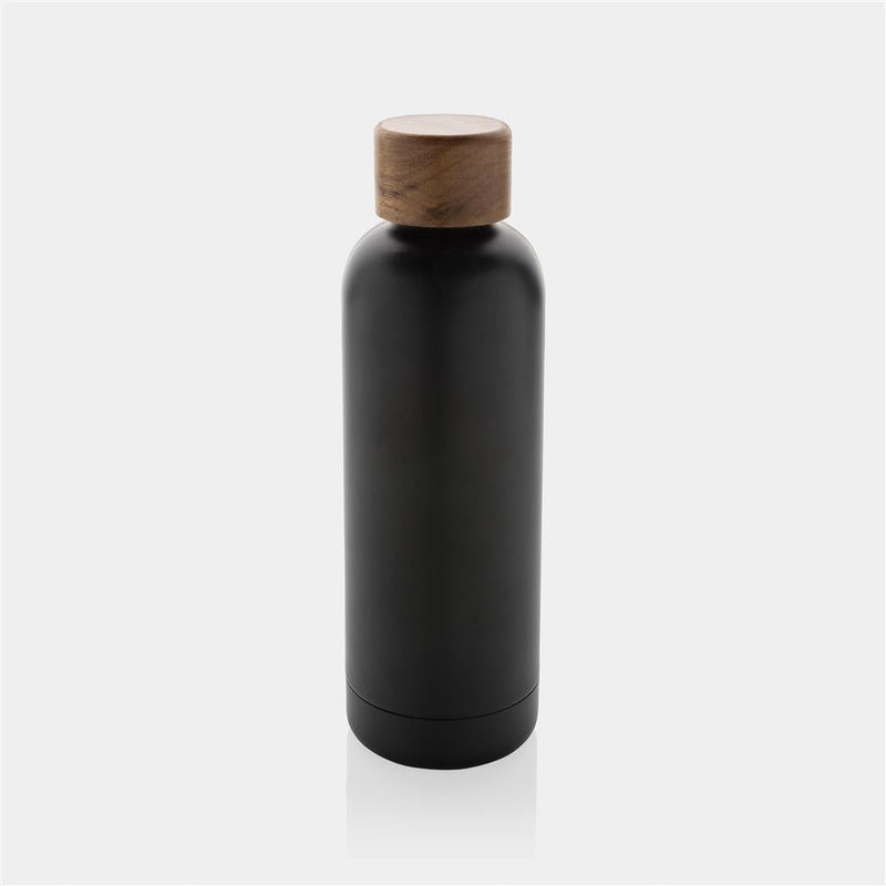 Load image into Gallery viewer, Stainless steel bottle with wood lid pack of 25 Custom Wood Designs __label: Multibuy blackbottlewoodlidcustomwooddesignspromo_aeab9d38-8c12-46d7-8851-1d90830496f9