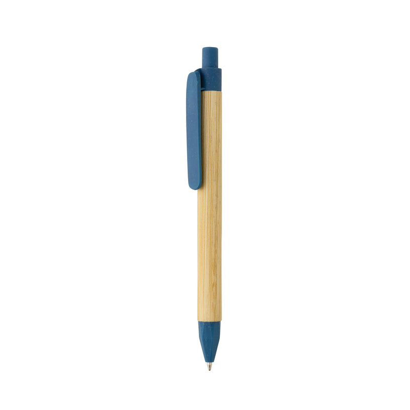 Load image into Gallery viewer, Pen with wooden wheatstraw clip pack of 500 Blue Custom Wood Designs __label: Multibuy blue-pen-with-wooden-wheatstraw-clip-pack-of-500-53613192085847