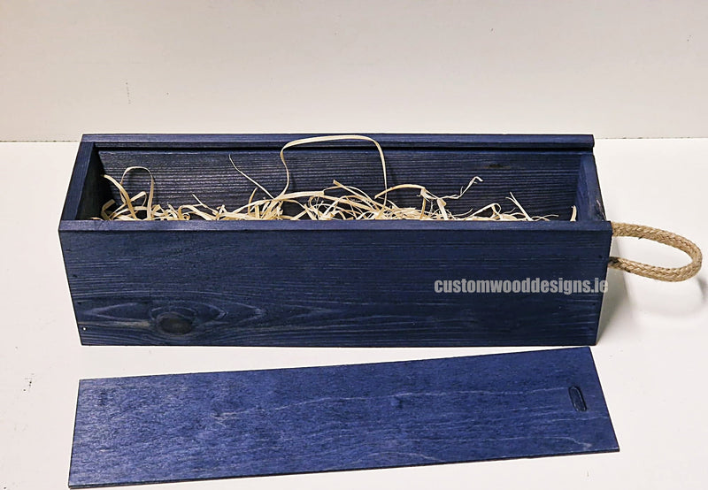 Load image into Gallery viewer, Sliding Lid Bottle Box - Single Blue x25 Bottle box Custom Wood Designs __label: Multibuy Bottle Boxes corporate gift gift box Gift Boxes irisg gift wooden Box bottle-box-default-title-sliding-lid-bottle-box-single-blue-x25-53613480837463