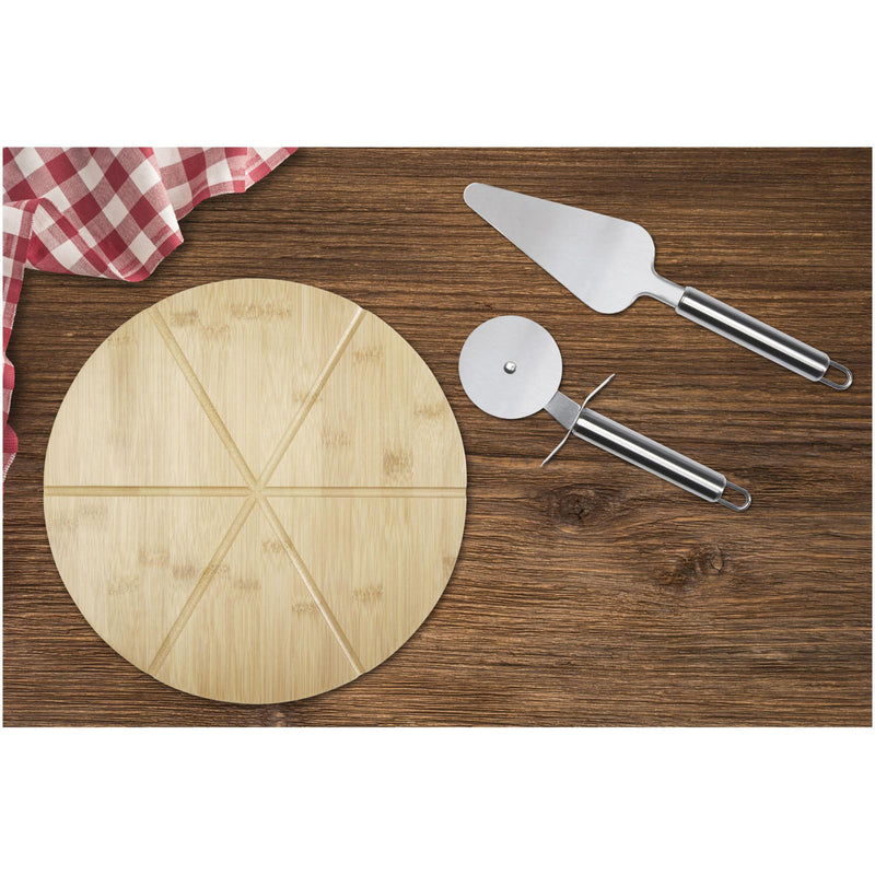 Load image into Gallery viewer, Bamboo pizza board with tools pack of 25 Custom Wood Designs __label: Multibuy branded-bamboo-pizza-board-with-tools-pack-of-25-53613648511319
