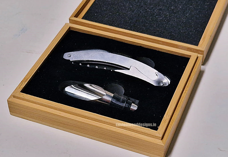 Load image into Gallery viewer, 2 piece wine set in bamboo box pack of 25 Custom Wood Designs __label: Multibuy default-title-2-piece-wine-set-in-bamboo-box-pack-of-25-53613611254103