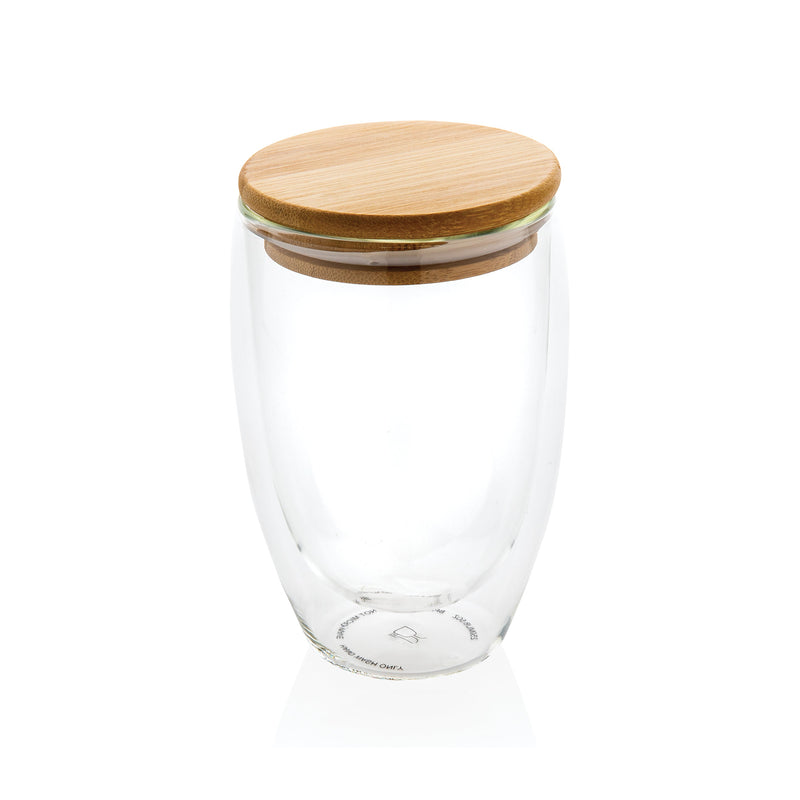 Load image into Gallery viewer, Double wall borosilicate glass with bamboo lid 350ml pack of 25 Custom Wood Designs __label: Multibuy default-title-double-wall-borosilicate-glass-with-bamboo-lid-350ml-pack-of-25-53613716898135