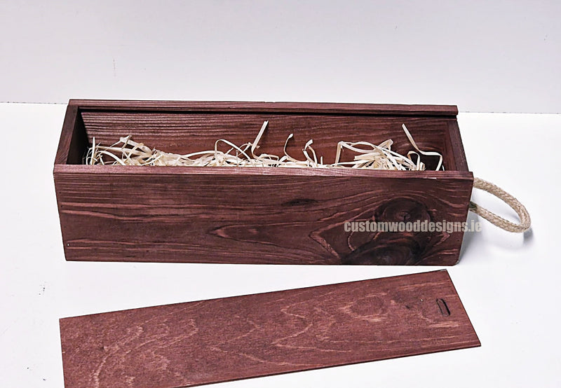 Load image into Gallery viewer, Sliding Lid Bottle Box - Single Burgundy x25 Custom Wood Designs __label: Multibuy gift box Gift Boxes wooden Box default-title-sliding-lid-bottle-box-single-burgundy-x25-53613486080343