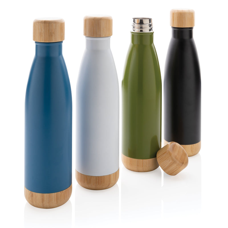 Load image into Gallery viewer, Stainless steel bottle with bamboo lid 520ml pack of 25 Custom Wood Designs __label: Multibuy green-stainless-steel-bottle-with-bamboo-lid-520ml-pack-of-25-53613707460951