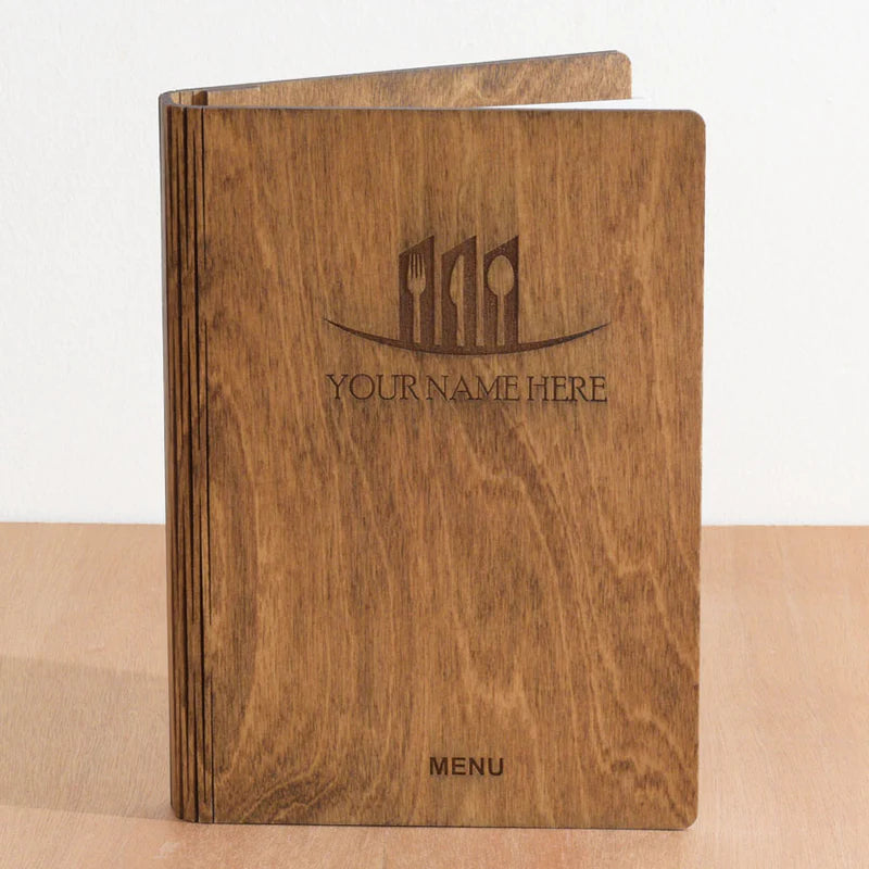 Load image into Gallery viewer, A4 Book Wooden Menu 21x30cm Walnut Custom Wood Designs __label: Multibuy walnut-a4-wooden-menu-21x30cm-50792236810583