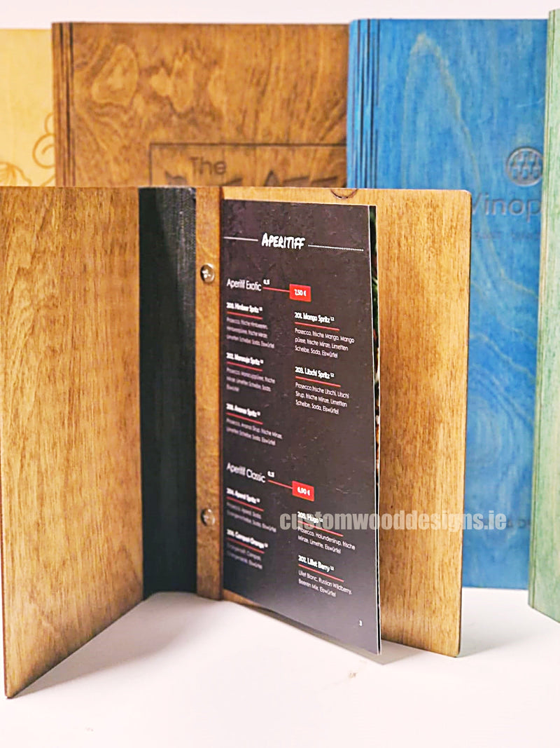Load image into Gallery viewer, A4 Book Wooden Menu 21x30cm Custom Wood Designs __label: Multibuy walnut-a4-wooden-menu-21x30cm-52022484992343