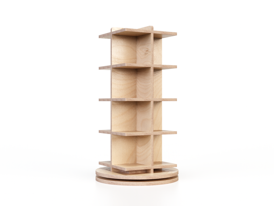 Discover Bix, a five-shelf compact shelving unit made from 9-15mm eucalyptus wood. Ideal for home, office, or retail spaces with a modern design