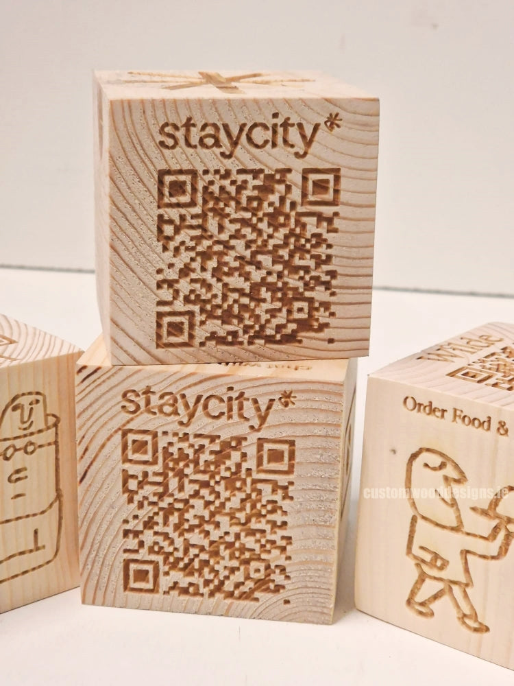 Load image into Gallery viewer, QR Code Block Natural 5 sides Branded 10-1000 Custom Wood Designs CU6ECD_1
