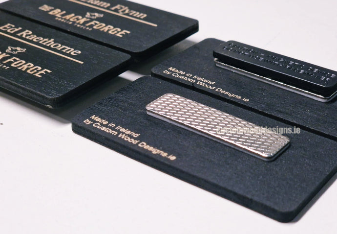 Black Birch Name Badges MOQ 10pcs Bespoke Made Custom Wood Designs __label: Multibuy retail CU9B85_1