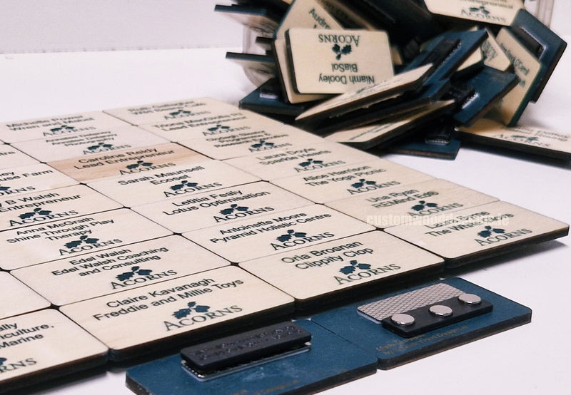 Load image into Gallery viewer, Blonde Birch Name Badges MOQ 10pcs Bespoke Made Custom Wood Designs __label: Multibuy CUB1CF_1
