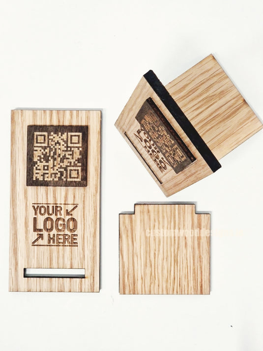 QR Display Stand - Laser Cut Light Oak 10-1000 Custom Wood Designs CUCF1F_1