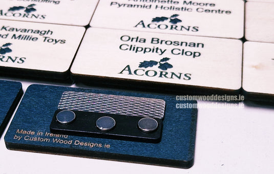 Blonde Birch Name Badges MOQ 10pcs Bespoke Made Custom Wood Designs __label: Multibuy CUDA27_1