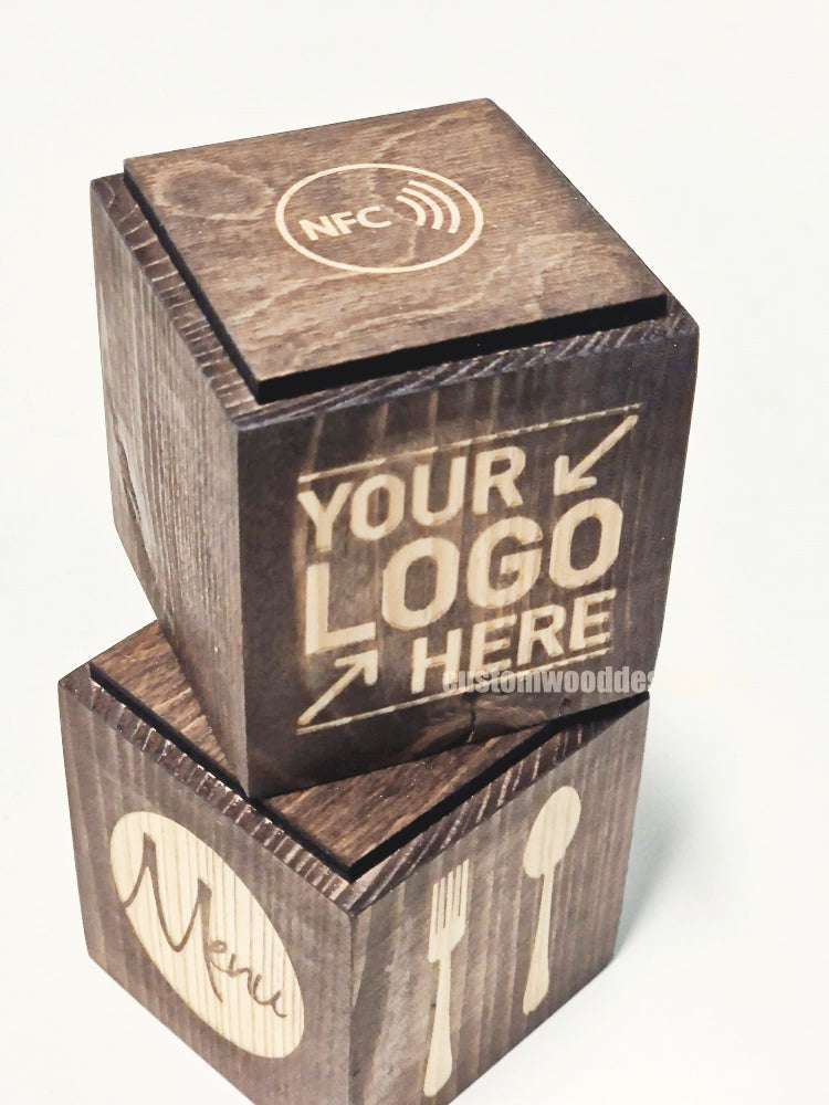 Load image into Gallery viewer, NFC Enabled Block 3 sides Stained &amp; Branded Custom Wood Designs CUF4D0_1_d7af583f-92af-41bd-bbe2-28f1d56e3948
