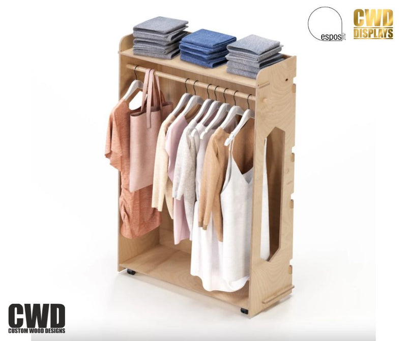 Load image into Gallery viewer, Apparel  Display Rack with Wheels - Custom Wood Designs
