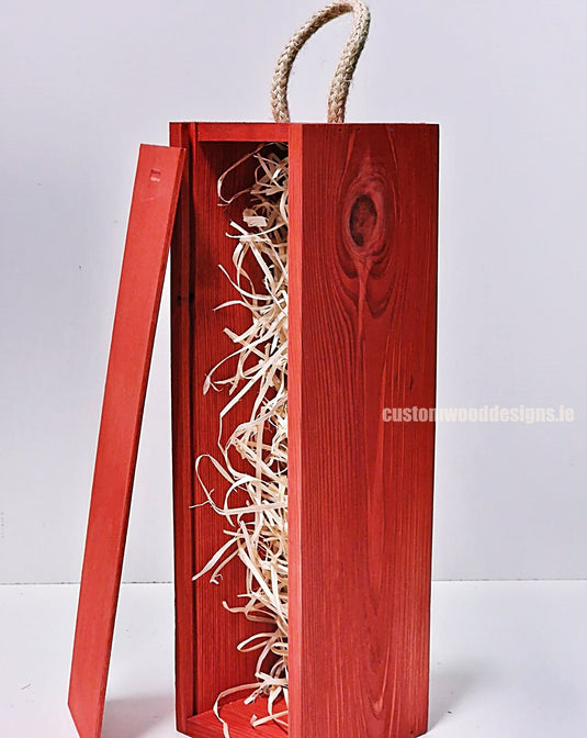 Sliding Lid Bottle Box - Single Red x25 Custom Wood Designs __label: Multibuy Bottle Box Bottle Boxes gift box Gift Boxes Single bottle box wooden Box CustomWoodDesignsIrelandCorporategiftboxesBottleBoxesGiftingboxesforbottleslaserengravedbottleboxespersonalisedbottleboxesCorporateboxesrustic_9_611e6653-6c77-4e2a-8a85-6e9713b382cc