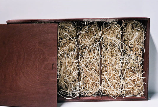 Sliding Lid 6 Bottle Box - Burgundy x 25 Corporate Gift Box with Wood Wool Custom Wood Designs box corporate gift hamper triple wine box wood wool CustomWoodDesignsIrelandCorporategiftboxesBottleBoxesGiftingboxesforbottleslaserengravedbottleboxespersonalisedbottleboxesCorporateboxesrusticboxwinebo_5_a7441cc7-a439-473a-bca7-0c384