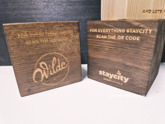 QR Code Block 5 sides Stained & Branded 10-1000 Custom Wood Designs CustomWoodDesignsIrelandStayCityWoodQRcodeBlocksWoodbrandingIrelandHospitalitysignsIrelandQRCodesIreland_5_049ed762-9e8f-4efd-9325-e7db08d99f37
