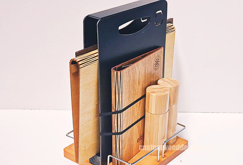 Load image into Gallery viewer, Chalkboard Table Caddy - Pack of 6 Custom Wood Designs __label: Multibuy CustomWoodDesignsIrelandTablecaddyrestaurantcaddiestablecaddyhotelrestauranttablecondimentcarrierrestaurantchalkboardcndimentholdertableserverhospitalityserviceporoducts_21_292ae55a-110f-4c81-a9bb-d1fc3a36a9f2
