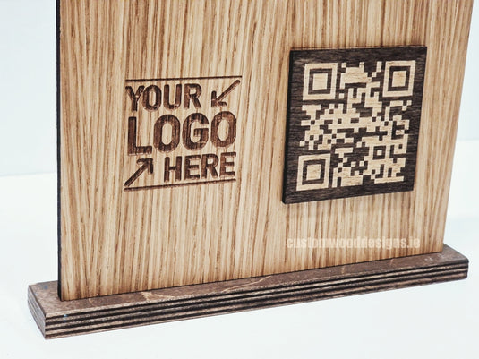 QR Display Stands A5 (Light Oak) 10-1000 Custom Wood Designs CustomWoodDesignsIrelandWoodenQRCodesSustainableQRCodesLaserEngravedQRCodesHospita
