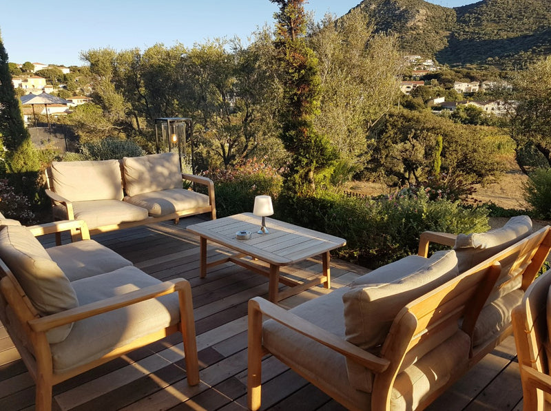 Load image into Gallery viewer, LODGE Solid Teak 2-Seater Outdoor Sofa - Custom Wood Designs LODGE Solid Teak 2-Seater Outdoor Sofa made from [material] –  [use_case] | Custom Wood Designs
