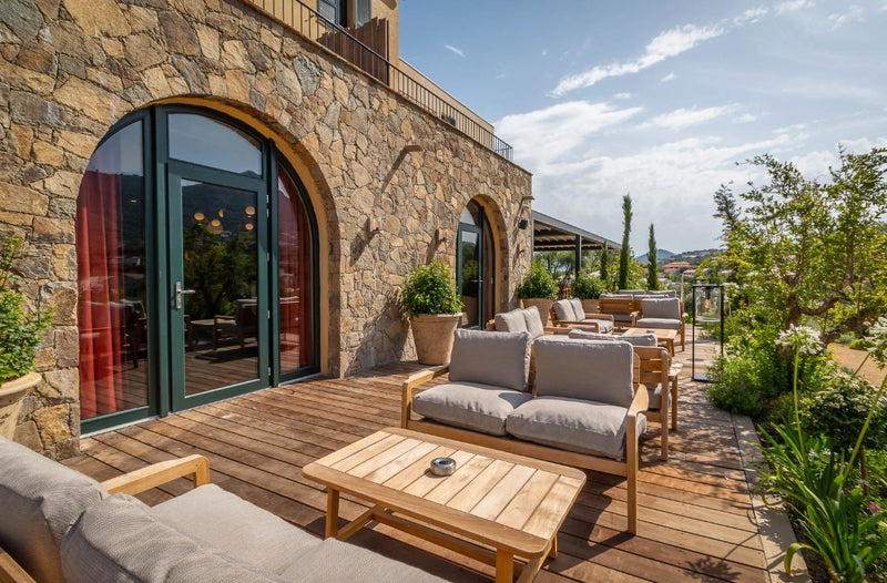 Load image into Gallery viewer, LODGE Solid Teak 2-Seater Outdoor Sofa - Custom Wood Designs LODGE Solid Teak 2-Seater Outdoor Sofa made from [material] –  [use_case] | Custom Wood Designs
