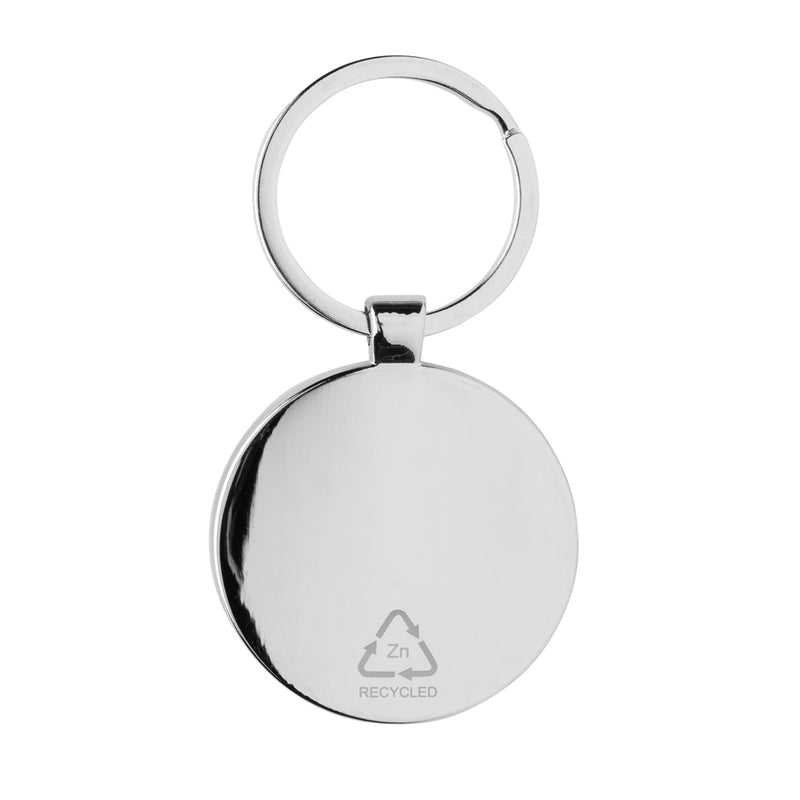 Load image into Gallery viewer, RCS recycled zinc alloy round keychain with bamboo - Custom Wood Designs
