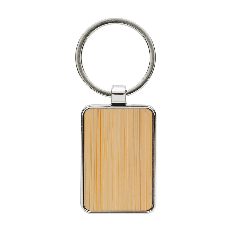 Load image into Gallery viewer, RCS recycled zinc alloy rectangle keychain with bamboo - Custom Wood Designs
