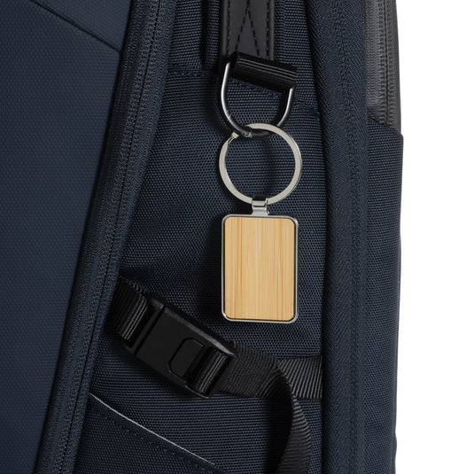 RCS recycled zinc alloy rectangle keychain with bamboo - Custom Wood Designs