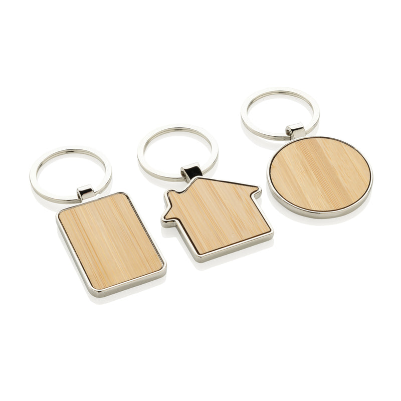 Load image into Gallery viewer, RCS recycled zinc alloy rectangle keychain with bamboo - Custom Wood Designs
