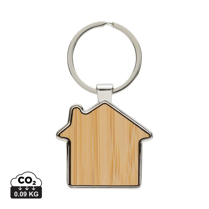 RCS recycled zinc alloy house keychain with bamboo - Custom Wood Designs