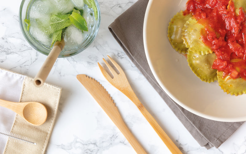 Load image into Gallery viewer, Reusable bamboo travel cutlery set - Custom Wood Designs
